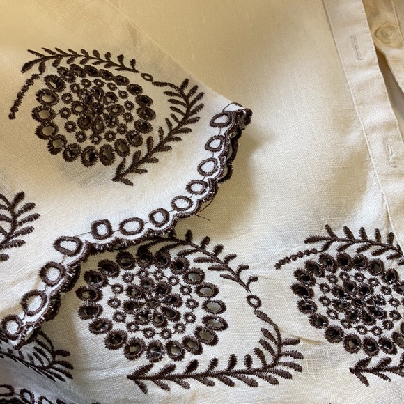 E.col.o.gie Ladies Embroidered Lace edged 100% Linen Button Down Blouse/Jacket - Picture 7 of 9